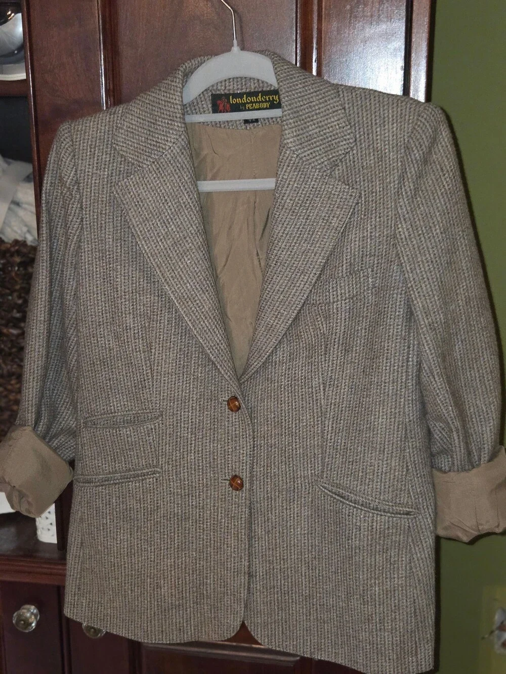 vintage Londonderry by PEABODY Brown Houndstooth Wool Blazer, Size 11/12 - Adult